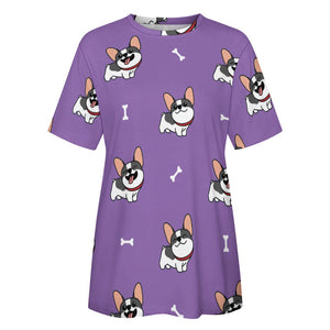 Happy Pied Black and White Frenchies All Over Print Women's Cotton T-Shirt - 4 Colors-Apparel-Apparel, French Bulldog, Shirt, T Shirt-9