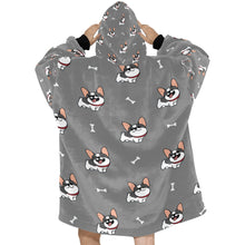Load image into Gallery viewer, Happy Pied Black and White Frenchies Blanket Hoodie for Women-Apparel-Apparel, Blankets-18