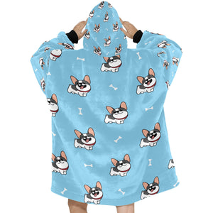 Happy Pied Black and White Frenchies Blanket Hoodie for Women - 5 Colors-Apparel-Apparel, Blankets, French Bulldog-2