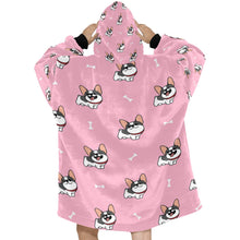 Load image into Gallery viewer, Happy Pied Black and White Frenchies Blanket Hoodie for Women-Apparel-Apparel, Blankets-4