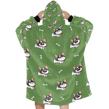 Load image into Gallery viewer, Happy Pied Black and White Frenchies Blanket Hoodie for Women-Apparel-Apparel, Blankets-16