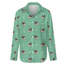 Load image into Gallery viewer, Happy Pug Playtime Women's Shirt-Apparel-Apparel,Dog Mom Gifts,Pug,Shirt-Mint Green-S-17