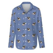 Load image into Gallery viewer, Happy Pug Playtime Women's Shirt-Apparel-Apparel,Dog Mom Gifts,Pug,Shirt-Slate Blue-S-14