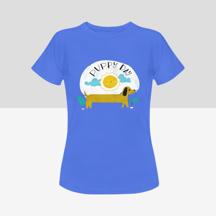 Happy Puppy Day Dachshund Women's Cotton T-Shirts - 3 Colors-Apparel-Apparel, Dachshund, Shirt, T Shirt-Blue-Small-1