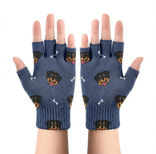 Load image into Gallery viewer, Happy Rottweiler Delight Touch Screen Gloves-Accessories-Accessories,Dog Dad Gifts,Dog Mom Gifts,Gloves,Rottweiler-Navy-Fingerless Gloves-2