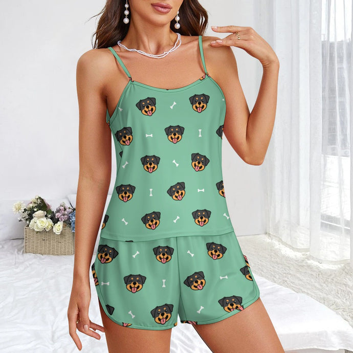Happy Rottweiler Delight Women's Cami and Shorts Pajama Set-1