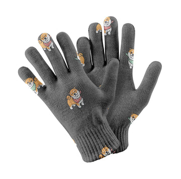 Happy Shiba Charm Touch Screen Gloves Gray 360x