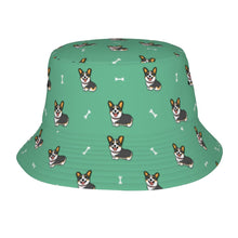 Load image into Gallery viewer, Happy Tri-Color Corgi Love Bucket Hat-Hats &amp; Caps-Accessories,Corgi,Dog Dad Gifts,Dog Mom Gifts,Hats-Mint Green-One Size-41