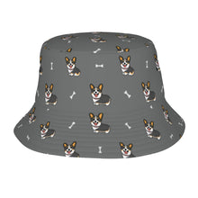 Load image into Gallery viewer, Happy Tri-Color Corgi Love Bucket Hat-Hats &amp; Caps-Accessories,Corgi,Dog Dad Gifts,Dog Mom Gifts,Hats-Parisian Gray-One Size-25