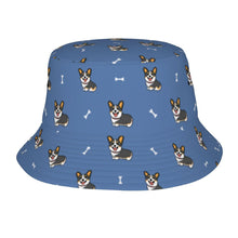 Load image into Gallery viewer, Happy Tri-Color Corgi Love Bucket Hat-Hats &amp; Caps-Accessories,Corgi,Dog Dad Gifts,Dog Mom Gifts,Hats-Slate Blue-One Size-9