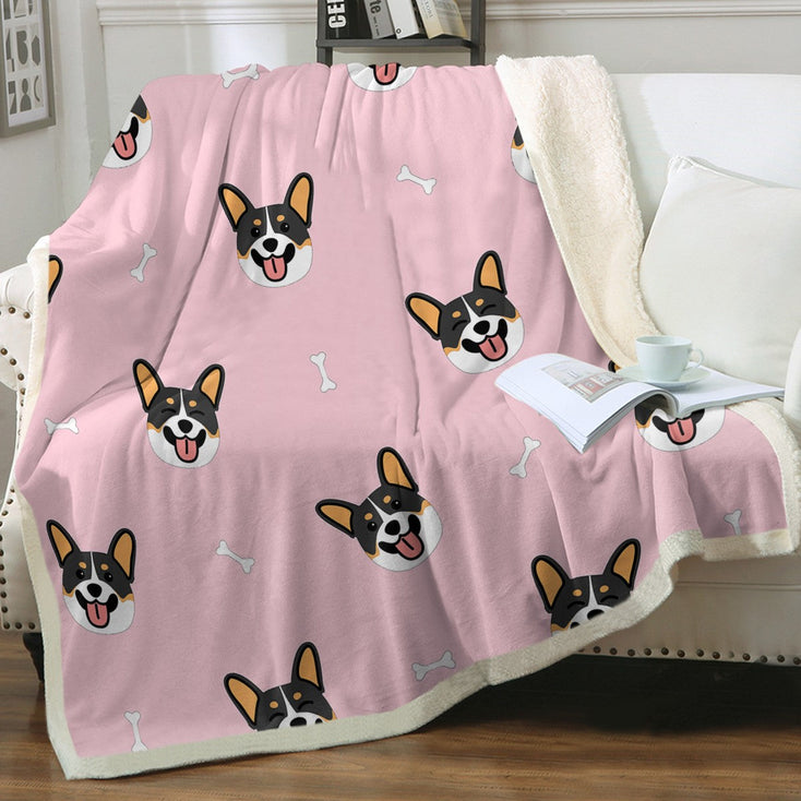 Happy Tri Color Corgi Love Soft Warm Fleece Blanket-Blanket-Blankets, Corgi, Home Decor-Soft Pink-Small-3
