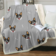 Happy Tri Color Corgi Love Soft Warm Fleece Blanket-Blanket-Blankets, Corgi, Home Decor-7