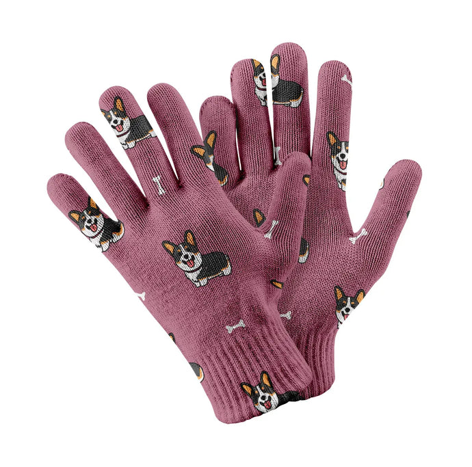 Happy Tri-Color Corgi Love Touch Screen Gloves-Accessories-Accessories,Dog Dad Gifts,Dog Mom Gifts,Gloves-2