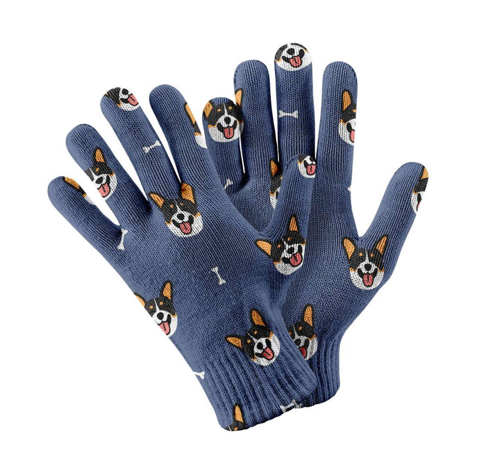 Happy Tri Color Corgi Love Touch Screen Gloves-Accessories-Accessories, Corgi, Dog Dad Gifts, Dog Mom Gifts, Gloves-Navy-1