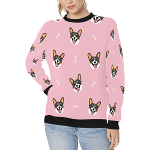 Happy Tri-Color Corgi Love Women's Sweatshirt-Apparel-Apparel, Corgi, Sweatshirt-Pink-XS-3
