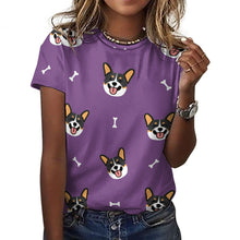 Load image into Gallery viewer, Happy Tri Color Corgis All Over Print Women&#39;s Cotton T-Shirt - 4 Colors-Apparel-Apparel, Corgi, Shirt, T Shirt-10