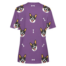 Load image into Gallery viewer, Happy Tri Color Corgis All Over Print Women&#39;s Cotton T-Shirt - 4 Colors-Apparel-Apparel, Corgi, Shirt, T Shirt-13