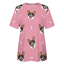 Load image into Gallery viewer, Happy Tri Color Corgis All Over Print Women&#39;s Cotton T-Shirt - 4 Colors-Apparel-Apparel, Corgi, Shirt, T Shirt-14