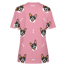 Load image into Gallery viewer, Happy Tri Color Corgis All Over Print Women&#39;s Cotton T-Shirt - 4 Colors-Apparel-Apparel, Corgi, Shirt, T Shirt-15