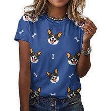 Load image into Gallery viewer, Happy Tri Color Corgis All Over Print Women&#39;s Cotton T-Shirt - 4 Colors-Apparel-Apparel, Corgi, Shirt, T Shirt-3