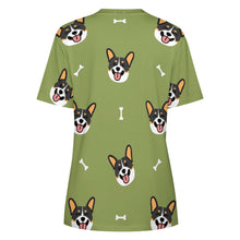 Load image into Gallery viewer, Happy Tri Color Corgis All Over Print Women&#39;s Cotton T-Shirt - 4 Colors-Apparel-Apparel, Corgi, Shirt, T Shirt-6