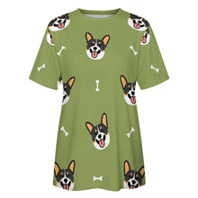 Load image into Gallery viewer, Happy Tri Color Corgis All Over Print Women&#39;s Cotton T-Shirt - 4 Colors-Apparel-Apparel, Corgi, Shirt, T Shirt-7