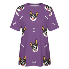 Load image into Gallery viewer, Happy Tri Color Corgis All Over Print Women&#39;s Cotton T-Shirt - 4 Colors-Apparel-Apparel, Corgi, Shirt, T Shirt-8