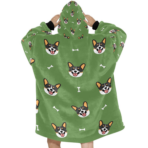 Happy Tri Color Corgis Blanket Hoodie for Women 4 Colors