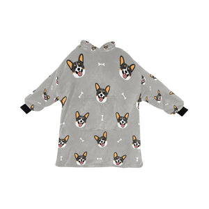 Happy Tri Color Corgis Blanket Hoodie for Women-Apparel-Apparel, Blankets-DarkGray-ONE SIZE-11