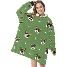 Load image into Gallery viewer, Happy Tri Color Corgis Blanket Hoodie for Women-Apparel-Apparel, Blankets-12