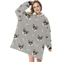 Load image into Gallery viewer, Happy Tri Color Corgis Blanket Hoodie for Women-Apparel-Apparel, Blankets-13