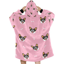 Load image into Gallery viewer, Happy Tri Color Corgis Blanket Hoodie for Women-Apparel-Apparel, Blankets-2