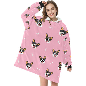 Happy Tri Color Corgis Blanket Hoodie for Women-Apparel-Apparel, Blankets-3