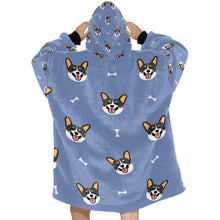 Load image into Gallery viewer, Happy Tri Color Corgis Blanket Hoodie for Women-Apparel-Apparel, Blankets-8