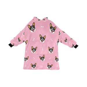 Happy Tri Color Corgis Blanket Hoodie for Women-Apparel-Apparel, Blankets-LightPink-ONE SIZE-1