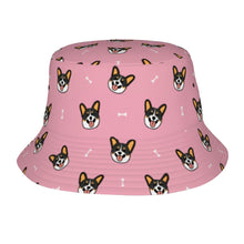 Load image into Gallery viewer, Happy Tri Color Corgis Bucket Hat-Hats &amp; Caps-Accessories,Corgi,Dog Dad Gifts,Dog Mom Gifts,Hats-Light Pink-One Size-1