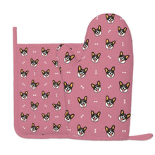 Load image into Gallery viewer, Happy Tri Color Corgis Oven Mitts and Pot Holder Set-Kitchen Decor-1