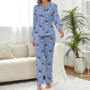 Happy Tri Color Corgis Pajamas Set for Women-Pajamas-Apparel, Corgi, Pajamas-3