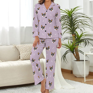 Happy Tri Color Corgis Pajamas Set for Women-Pajamas-Apparel, Corgi, Pajamas-6