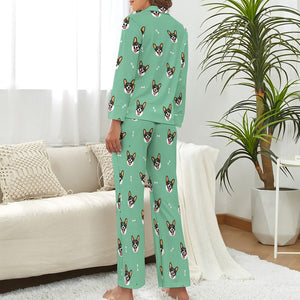 Happy Tri Color Corgis Pajamas Set for Women-Pajamas-Apparel, Corgi, Pajamas-S-MediumAquaMarine-2
