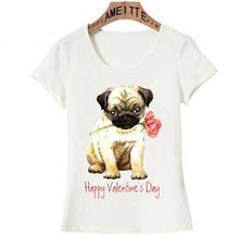 Load image into Gallery viewer, Happy Valentines Day Pug Womens T ShirtApparelWhiteS