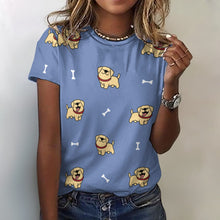 Load image into Gallery viewer, Happy Yellow Labrador Love All Over Print Women&#39;s Cotton T-Shirt - 4 Colors-Apparel-Apparel, Labrador, Shirt, T Shirt-2XS-CornflowerBlue-5