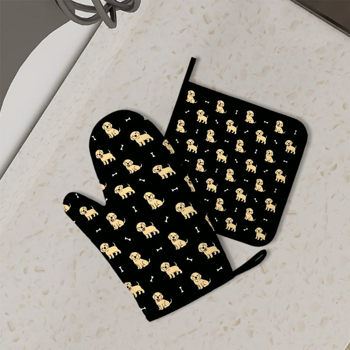 Happy Yellow Labrador Love Oven Mitts and Pot Holder Set-Kitchen Decor-Accessories,Dog Mom Gifts,Labrador-1