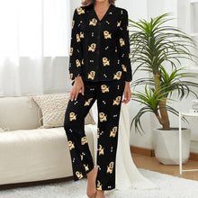 Load image into Gallery viewer, Happy Yellow Labrador Love Pajamas Set for Women-Midnight Black-XS-9