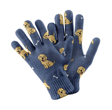 Happy Yellow Labrador Love Touch Screen Gloves Navy 360x