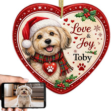 Load image into Gallery viewer, Havanese Christmas Ornament - Love &amp; Joy Heart Shaped Portrait - Personalize with Photo and Name-Christmas Ornament-Christmas,Christmas Ornament,Havanese,Personalize Artwork-1