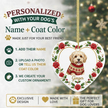 Load image into Gallery viewer, Havanese Ornament - Personalized Heart Shaped Christmas Rose Border - with Name-Christmas Ornament-Christmas,Christmas Ornament,Havanese,Personalize Artwork-2