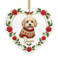 Load image into Gallery viewer, Havanese Ornament - Personalized Heart Shaped Christmas Rose Border - with Name-Christmas Ornament-Christmas,Christmas Ornament,Havanese,Personalize Artwork-4