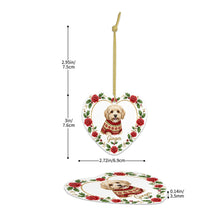 Load image into Gallery viewer, Havanese Ornament - Personalized Heart Shaped Christmas Rose Border - with Name-Christmas Ornament-Christmas,Christmas Ornament,Havanese,Personalize Artwork-5