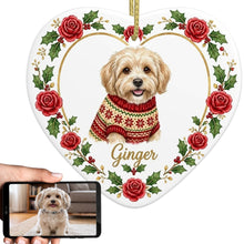 Load image into Gallery viewer, Havanese Ornament - Personalized Heart Shaped Christmas Rose Border - with Name-Christmas Ornament-Christmas,Christmas Ornament,Havanese,Personalize Artwork-1